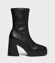 London Rebel Black Leather-Look Chunky Platform Boots